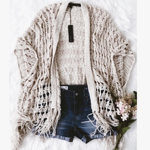360 Sweater Sweaters - Italian yarn knit fringe slouchy cardigan
